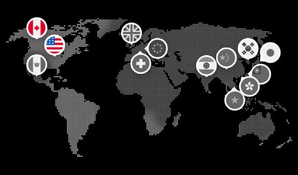 World map showing the regions Coin Central serves